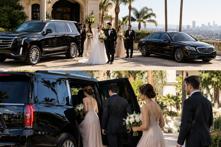 Luxury SUV and sedan used for wedding transportation in Los Angeles